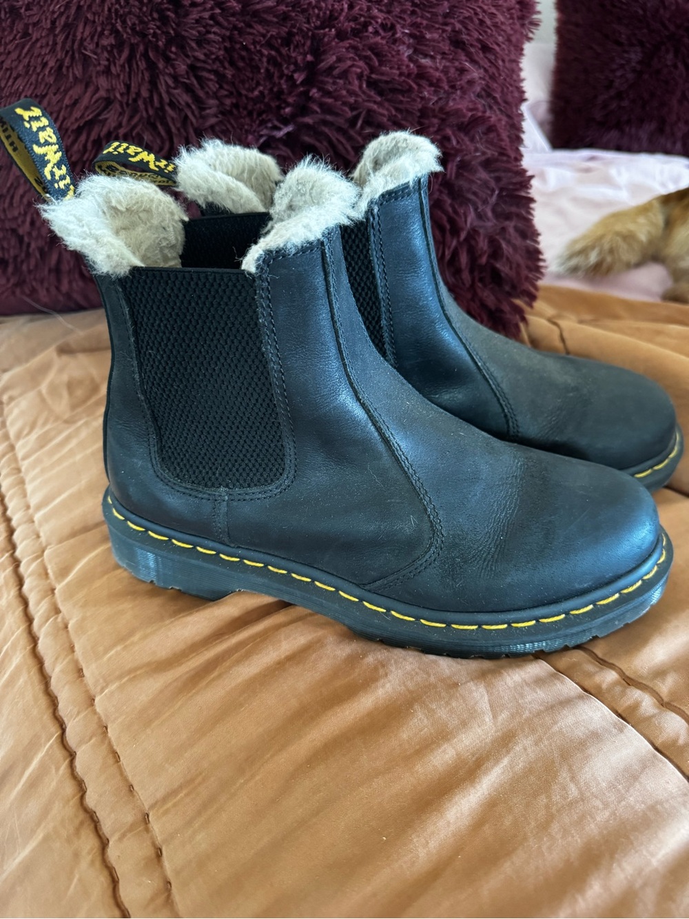 Dr. Martens Black Leather Chelsea Ankle Boots with Faux Fur Lining